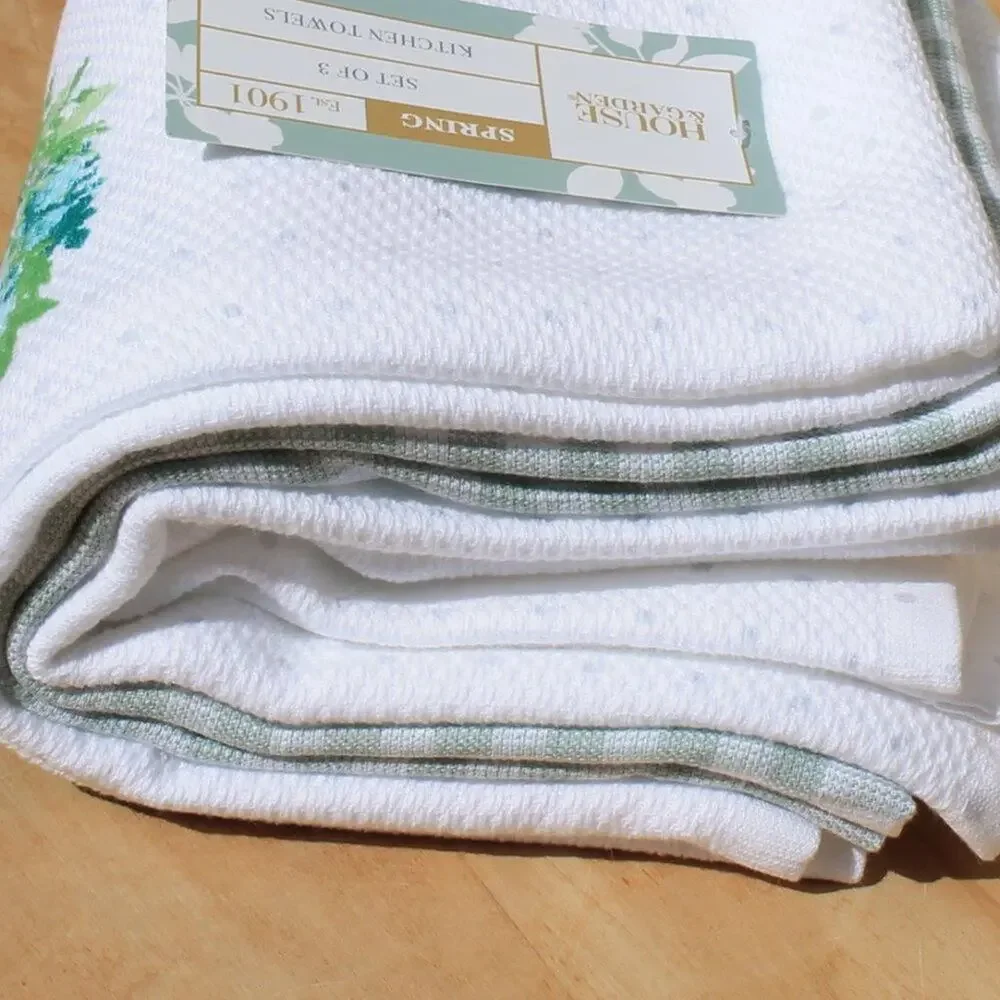 House & Garden Kitchen Towel Set 3 Pc 100% Cotton Cottage Farmhouse Bunny